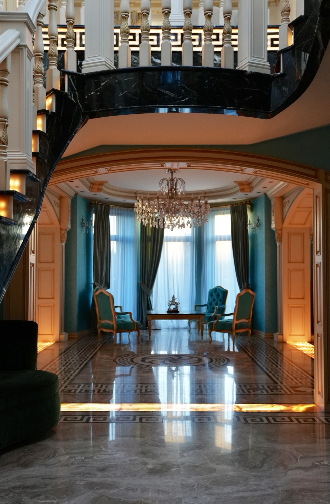 Marble staircase with integrated step lighting